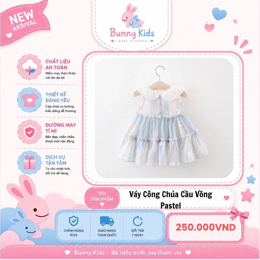 váy công chúa cầu vồng pastel